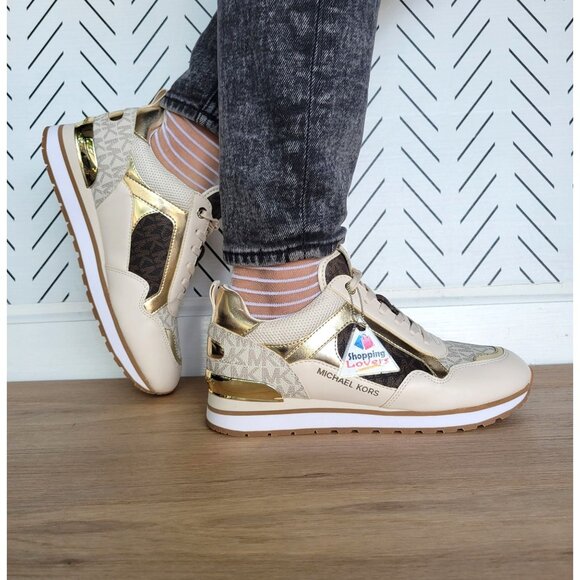 ❤️MK WILMA Women's Trainer Sneaker 6 Monogram Gold Brown Casual Lifestyle Shoes - Picture 2 of 11